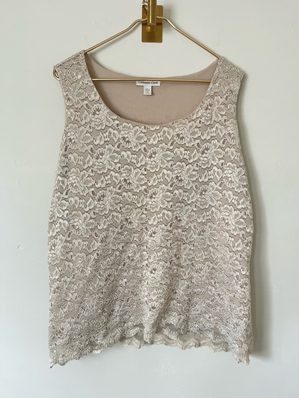 Coldwater Creek Cream neutral Lace floral Sleeveless Tank size 1X